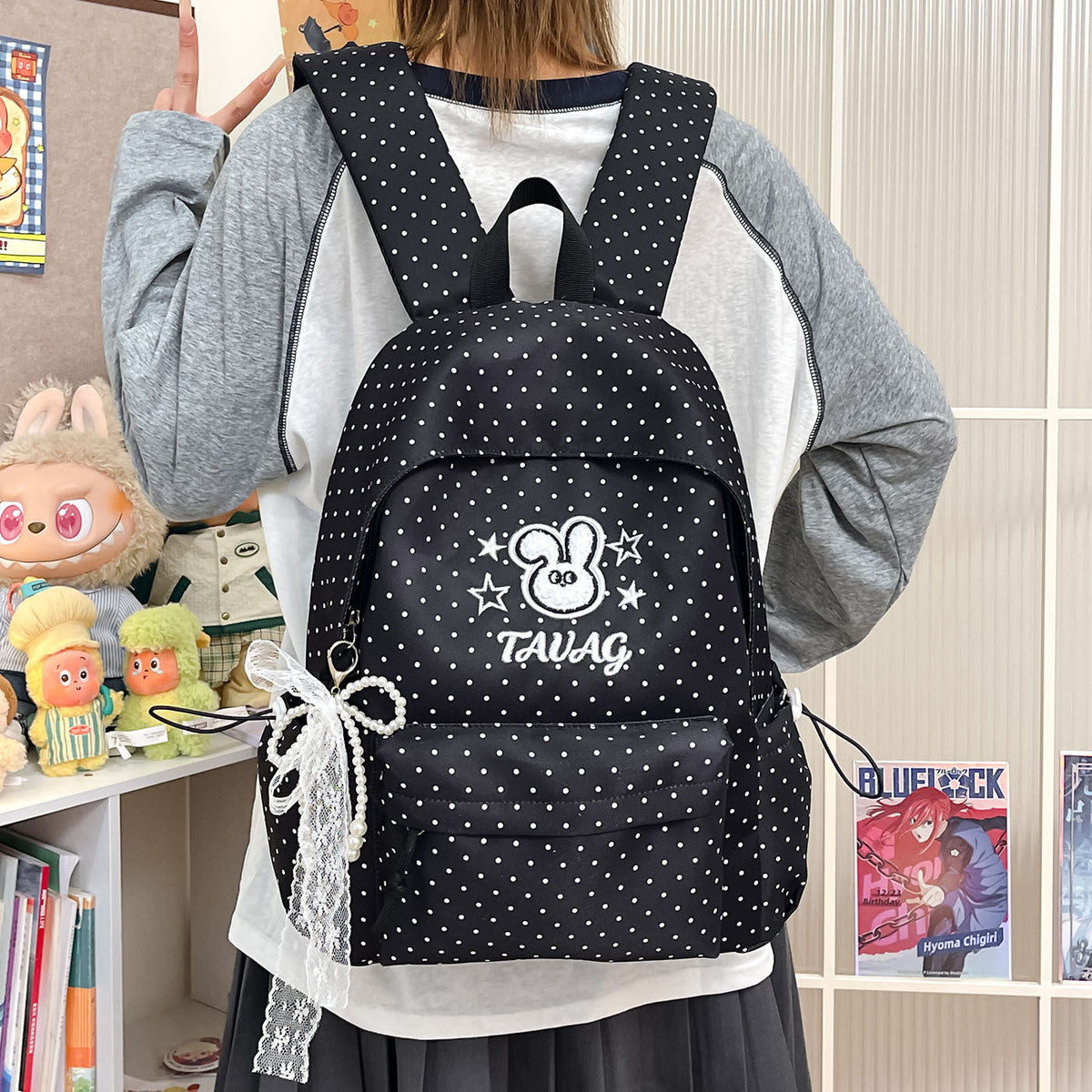 Cute Polka Dot Character Backpack LoungeYard — product view 2