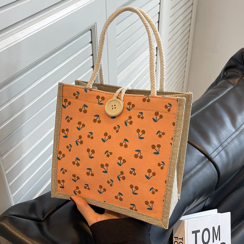 Floral Print Jute Tote Bag — product view 4