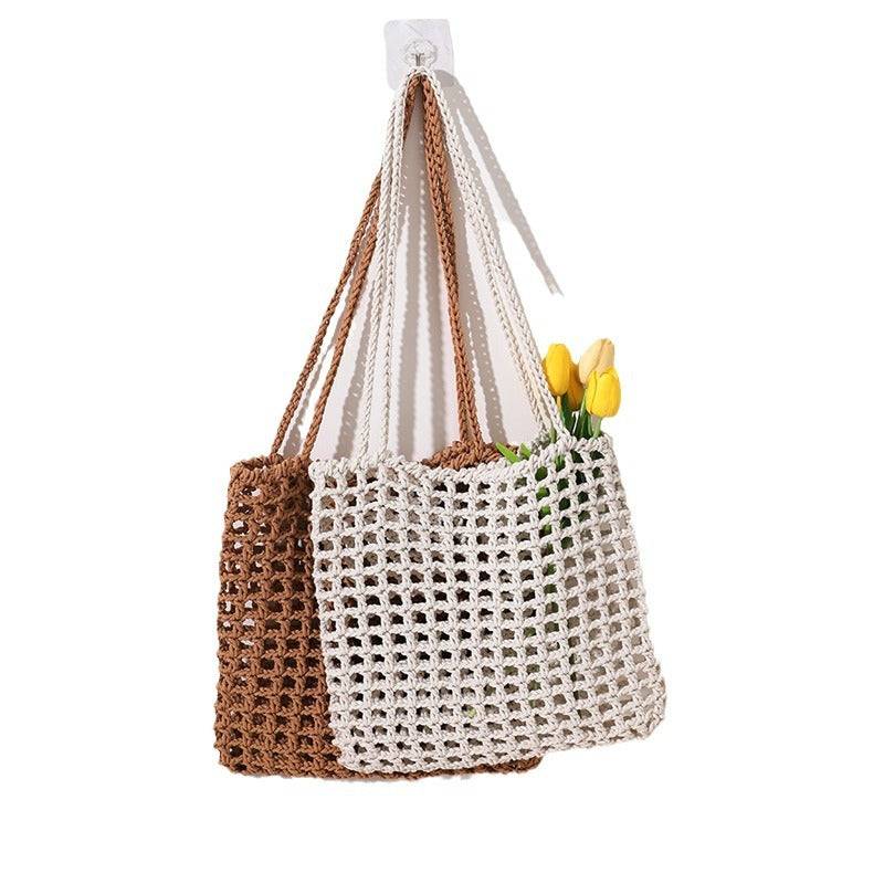 Handmade cotton carrier with decorative net design LoungeYard — product view 5