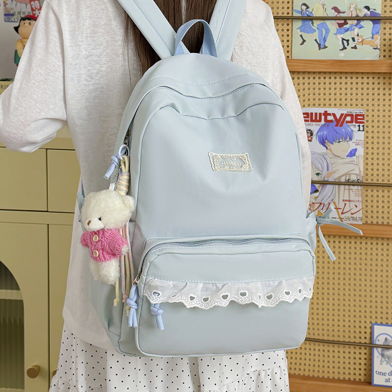 Decorative Lace-Trimmed School Backpack LoungeYard — product view 2