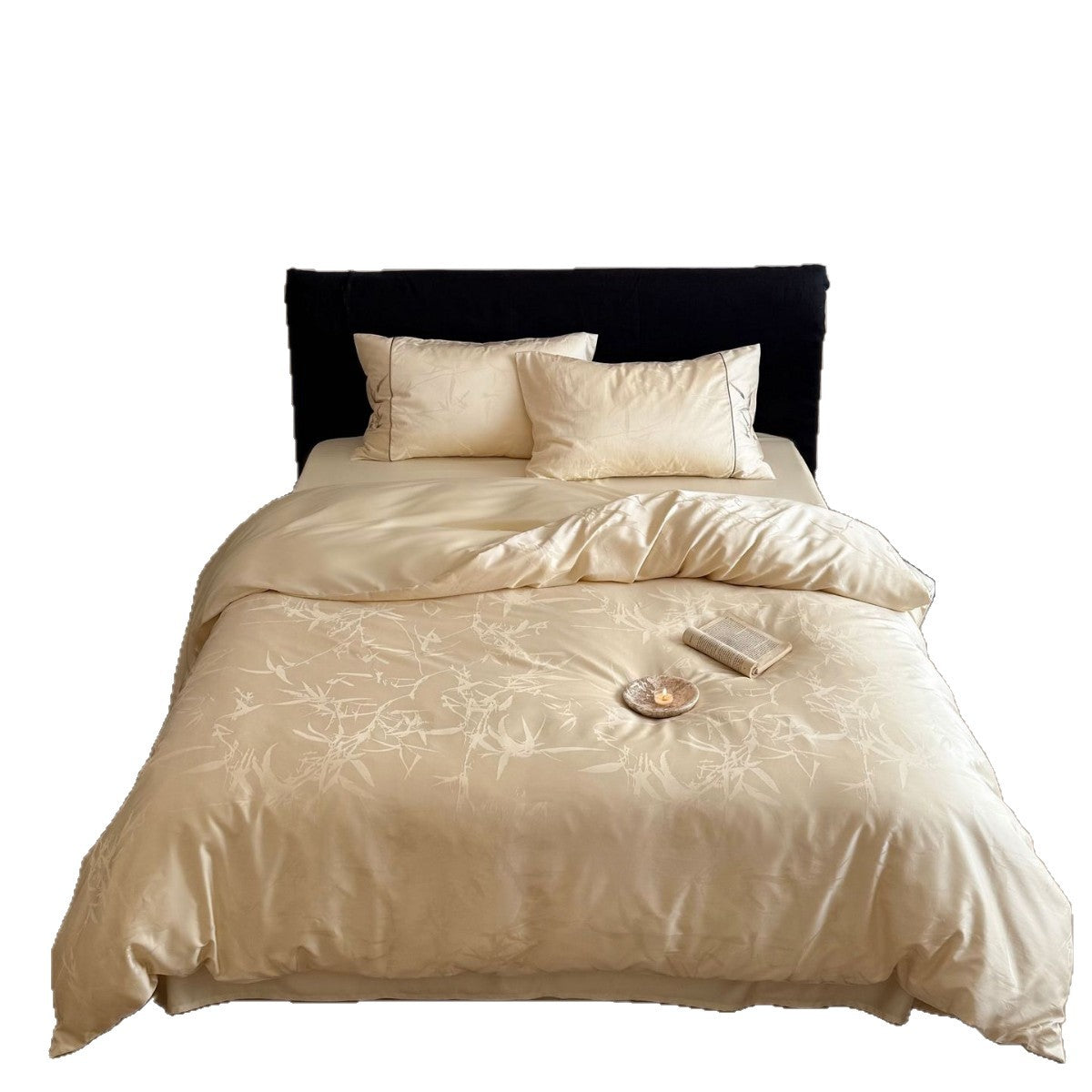 Premium Satin bedding set with subtle jacquard leaf pattern and silky finish — product view 5