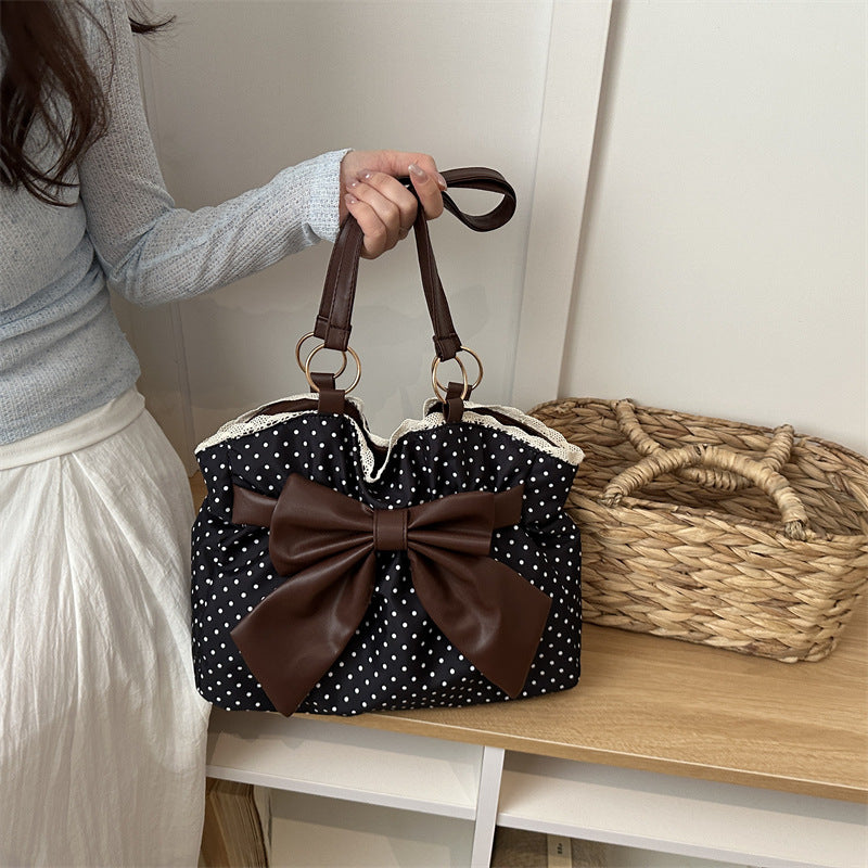 WoCharming Polka Dot Bow Tote Bag LoungeYard — product view 4