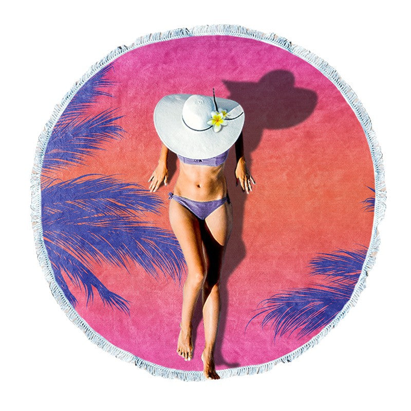 round beach towel with cheerful palm motif LoungeYard — product view 3