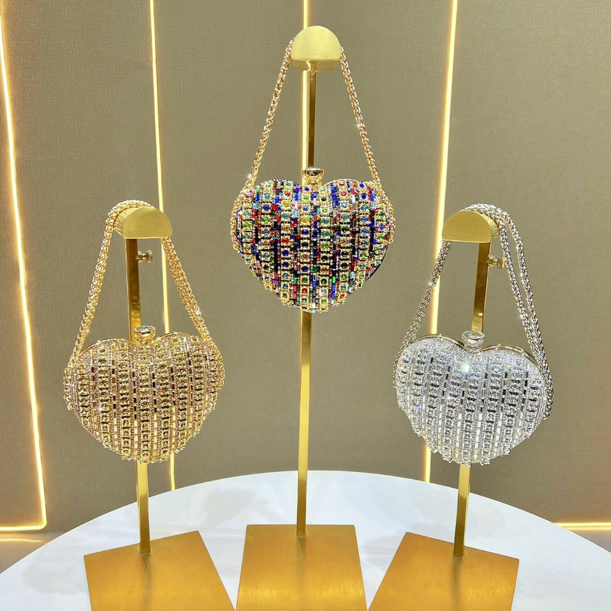 Rhinestone-Studded Heart Clutch — product view 4