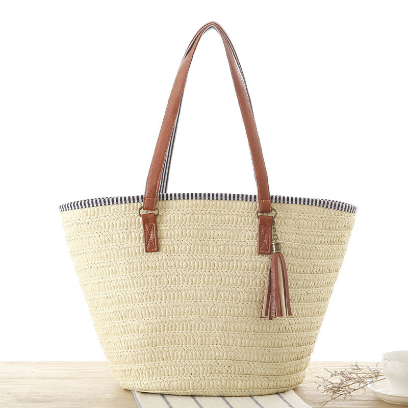 Braided Beach Bag with Elegant Leather Handles LoungeYard — product view 7