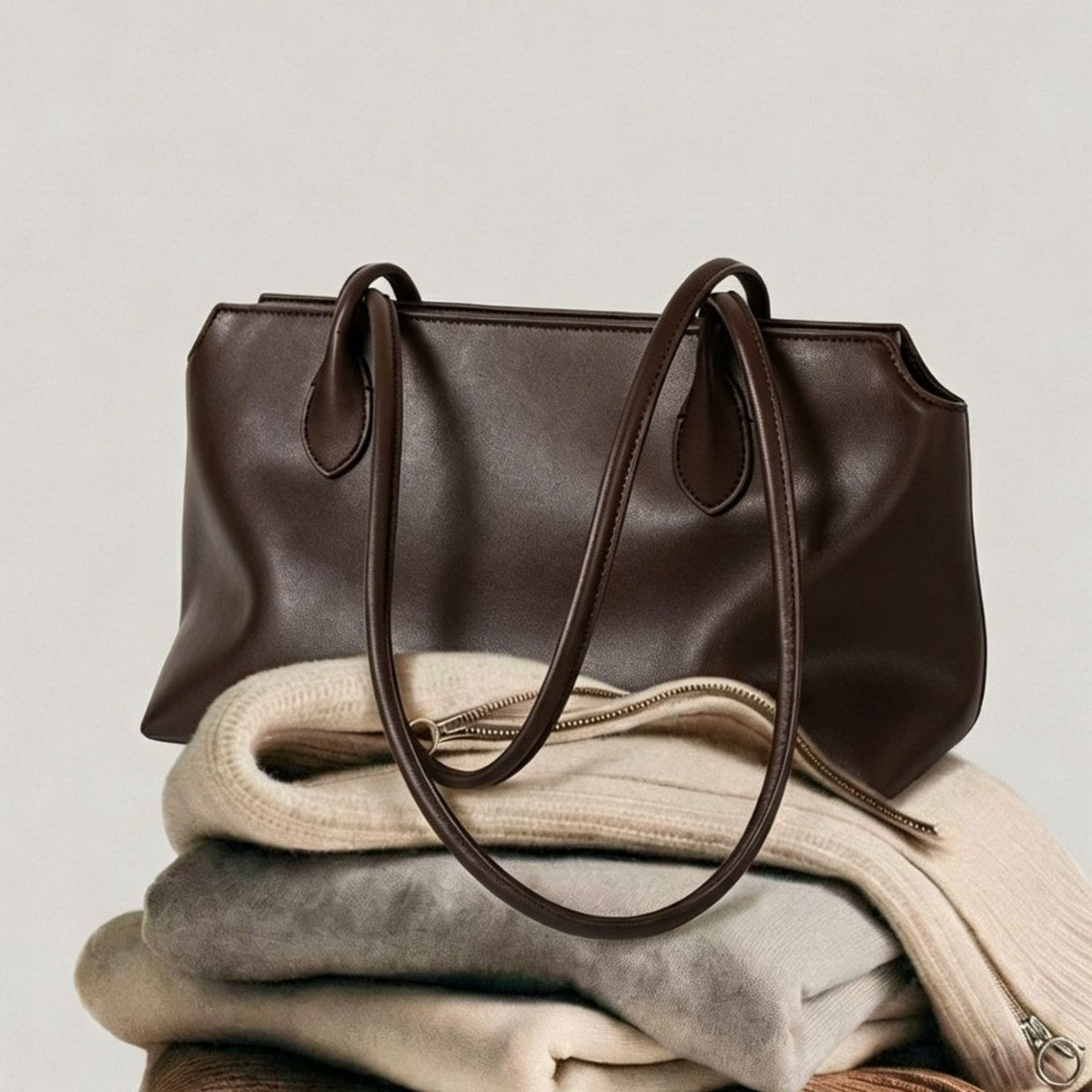 Long-Handle Structured Rectangle Shoulder Tote Bag — product view 1