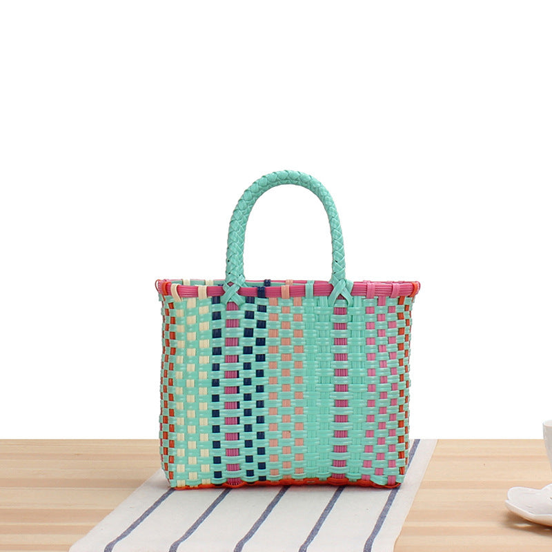 Handmade straw bag with colorful stripes LoungeYard — product view 5