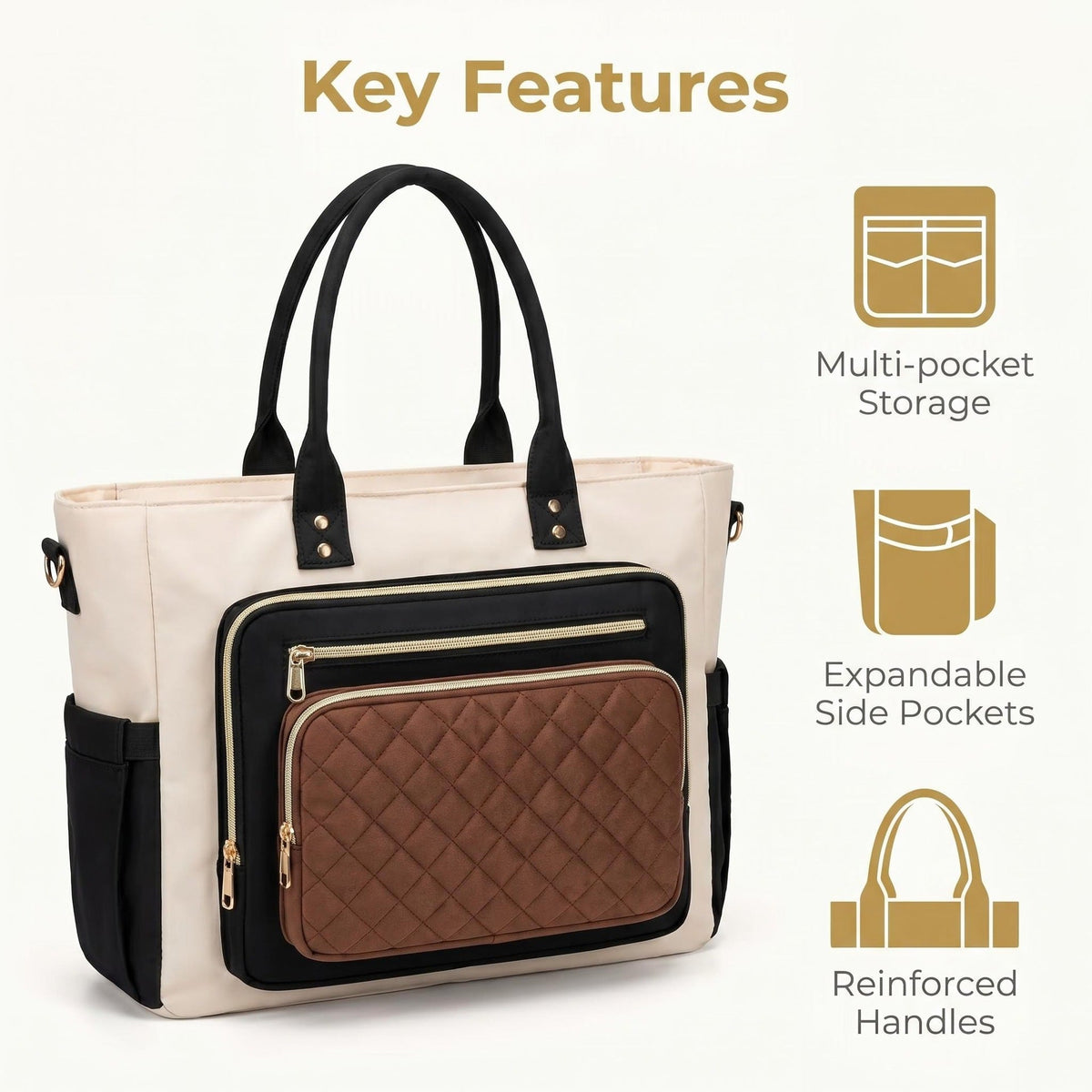 Tote bag with multiple compartments and expandable side pockets LoungeYard — product view 4