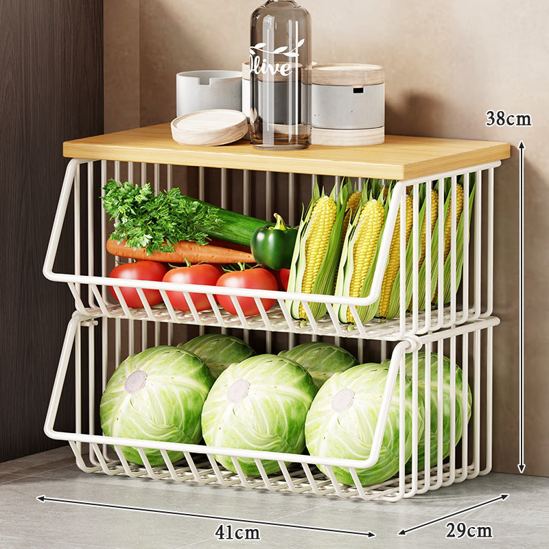 Multi-Tier Rolling Kitchen Fruit and Vegetable Storage Cart with Wood Top — product view 6