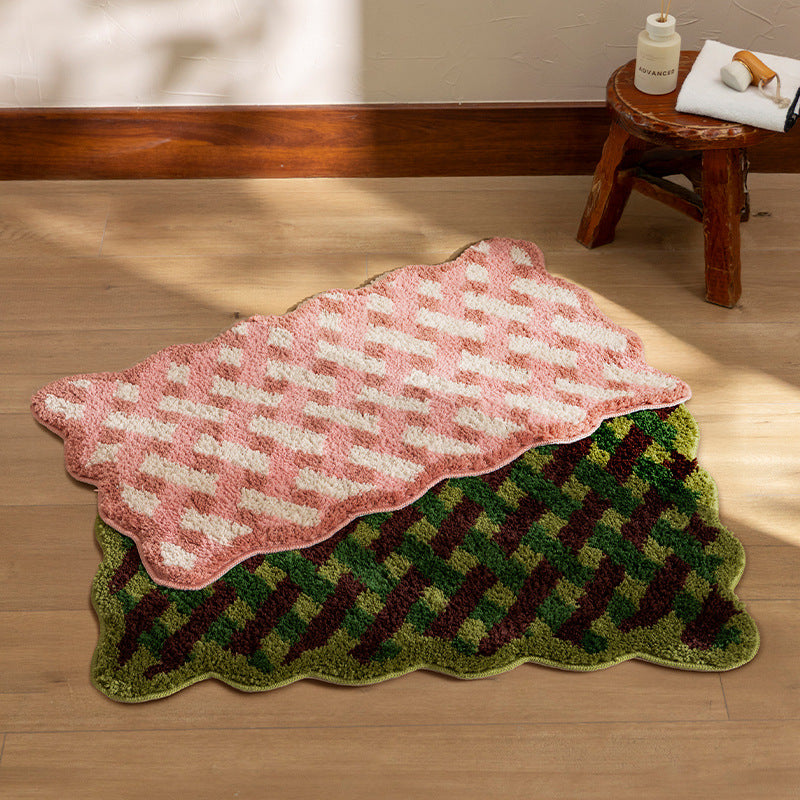 Tufted bathroom runner with wavy hem and relief-style braided pattern LoungeYard — product view 2