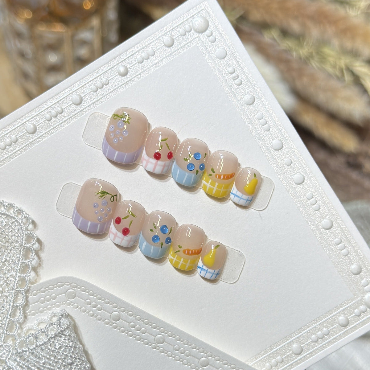 Artistic Press-On Nail Set with Fruit Pattern Designs — product view 3