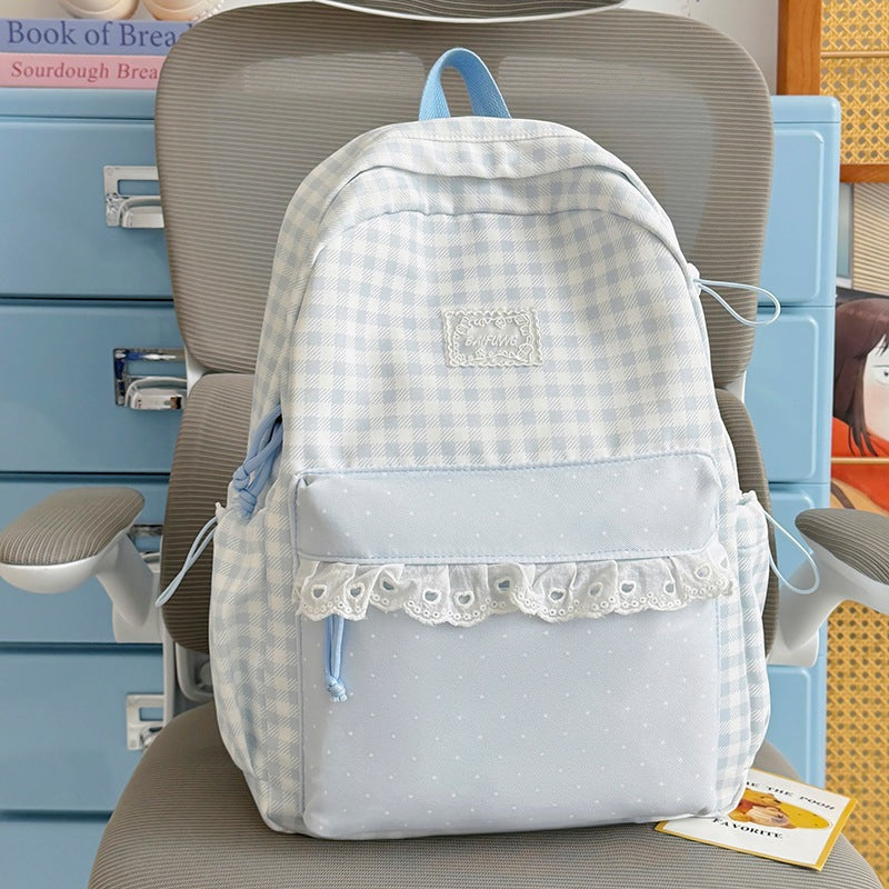 Cute Checkered Pattern Backpack LoungeYard — product view 6