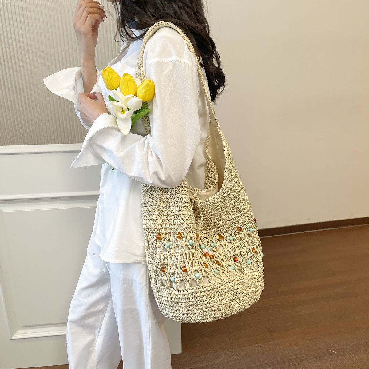 Handcrafted Macrame Tote Bag LoungeYard — product view 3