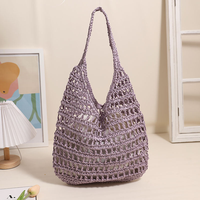 Trendy net tote bag with gathered design LoungeYard — product view 5