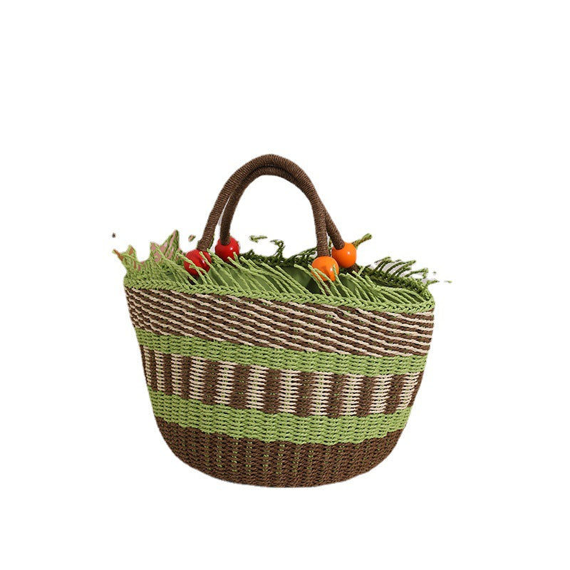 Handmade basket bag with cheerful garden design LoungeYard — product view 5