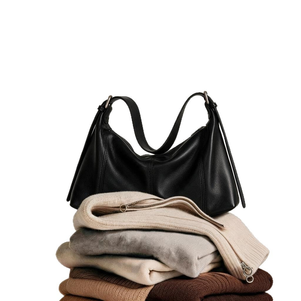 Curved-Side Pebbled Leather Slouchy Shoulder Hobo with Adjustable Buckle Straps — product view 5