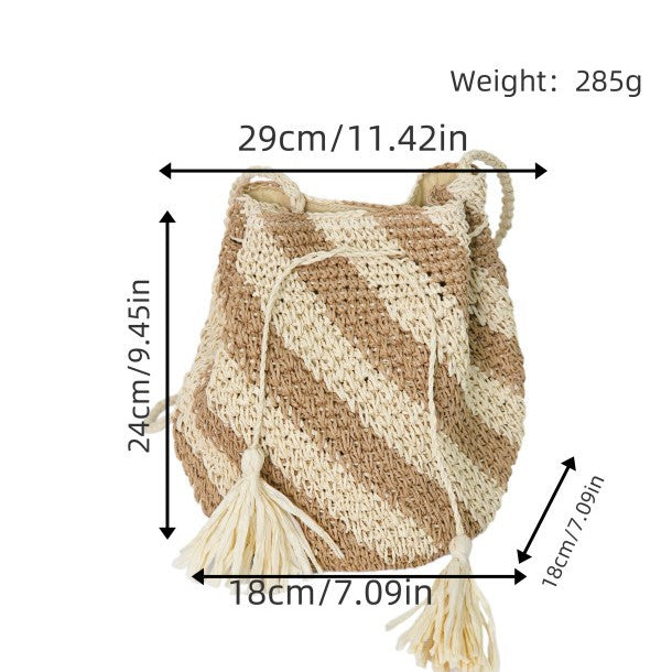 Braided Tote Bag with Tassels and Striped Design LoungeYard — product view 2