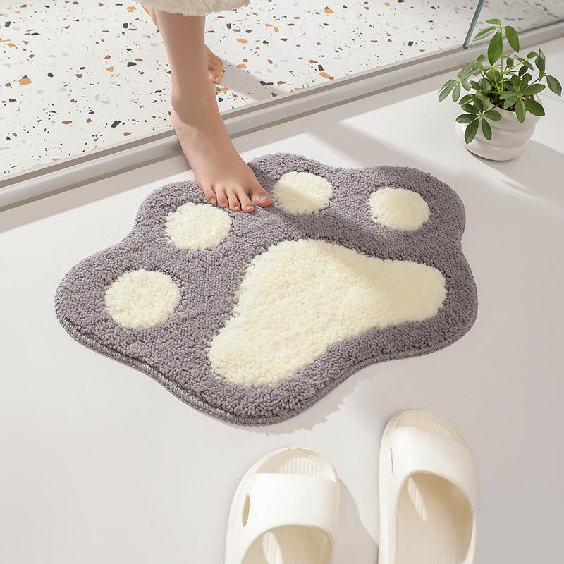 Paw Print Shaped Plush Bath Mat Bowlift — product view 7