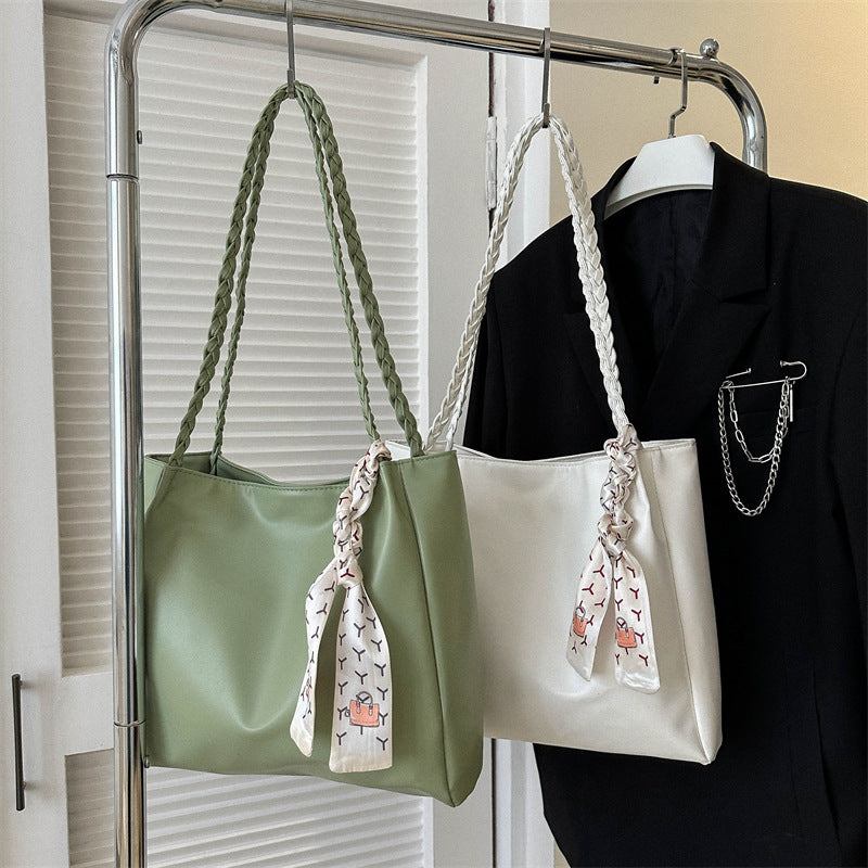 Glossy Faux Leather Tote Bag with Braided Straps — product view 6