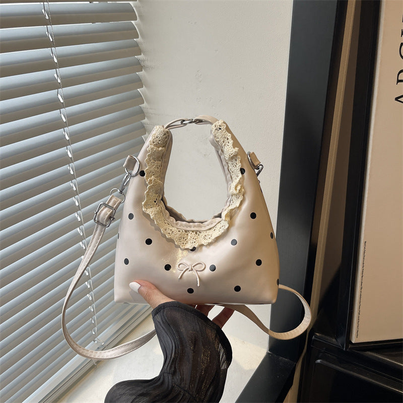 Decorative Lace-Trimmed Polka Dot Handbag — product view 4