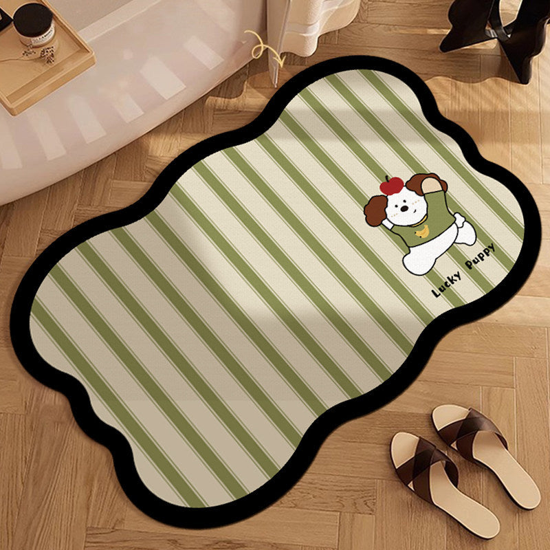 Decorative Scalloped Non-Slip Striped Bath Mat with Lucky Cat Print — product view 4