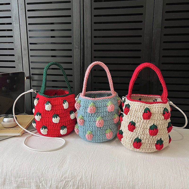 Cute Crochet Strawberry-Themed Mini Bucket Bag — product view 4