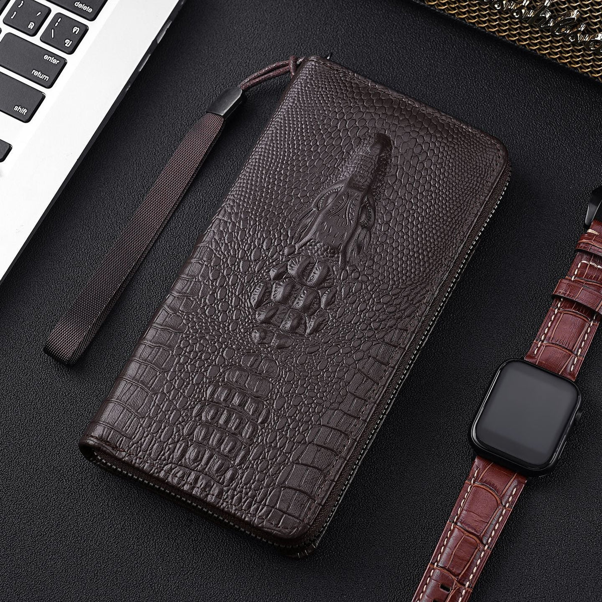 Luxe Crocodile-Embossed Zippered Wallet — product view 1