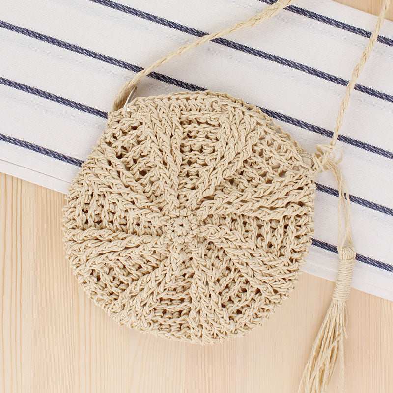 Round Bast Crossbody Bag with Tassels LoungeYard — product view 6