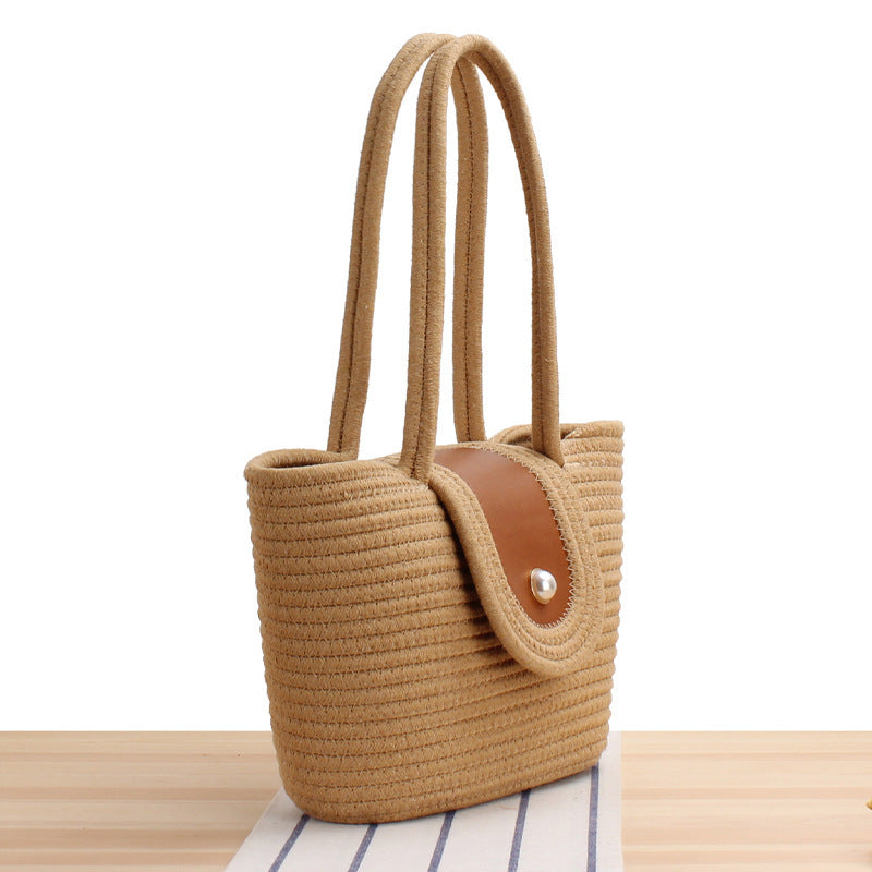 Elegant basket bag with leather flap closure LoungeYard — product view 2
