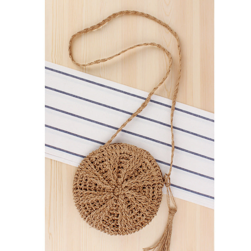 Round Bast Crossbody Bag with Tassels LoungeYard — product view 2