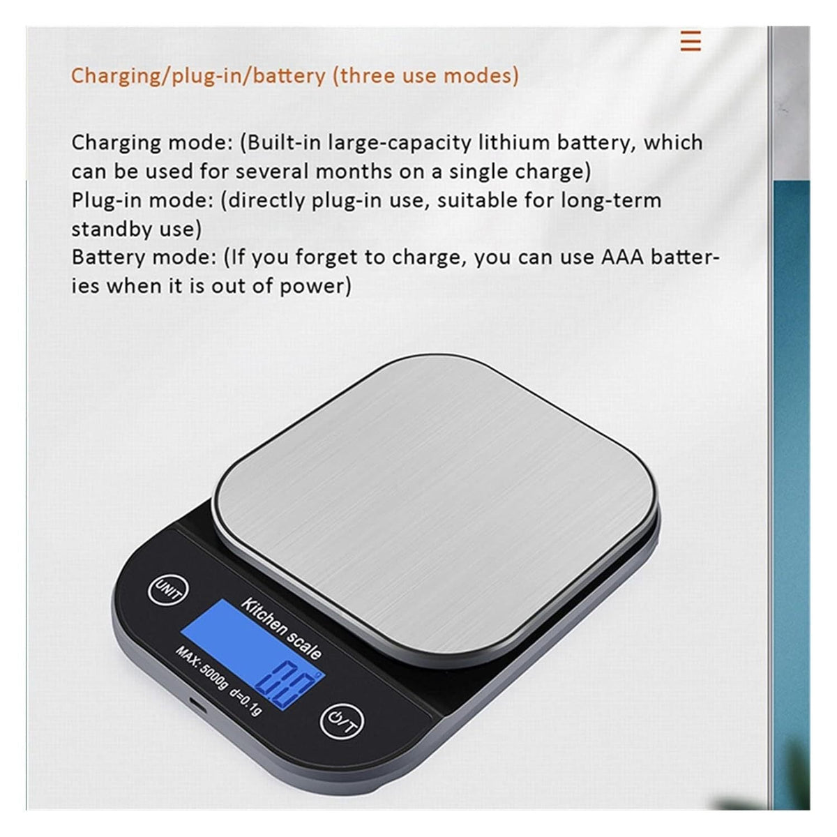 Waterproof Rechargeable Kitchen Scale — product view 4