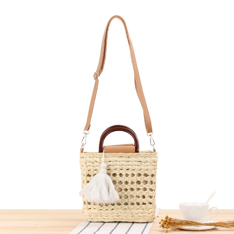 Woven tote bag with detachable faux leather strap LoungeYard — product view 1