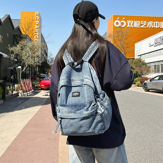 Denim Fabric Casual Backpack LoungeYard — product view 2