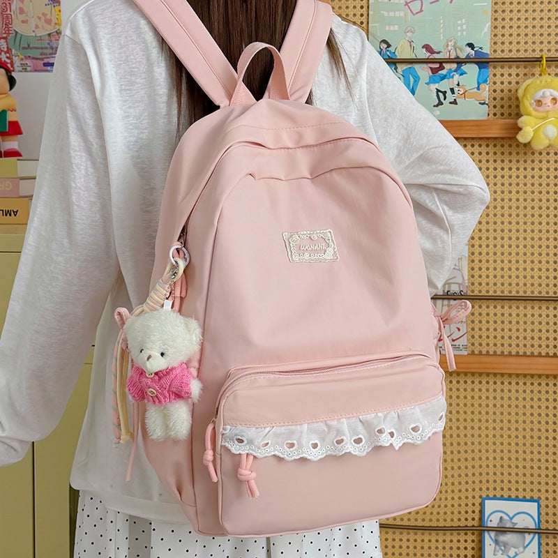 Decorative Lace-Trimmed School Backpack LoungeYard — product view 1