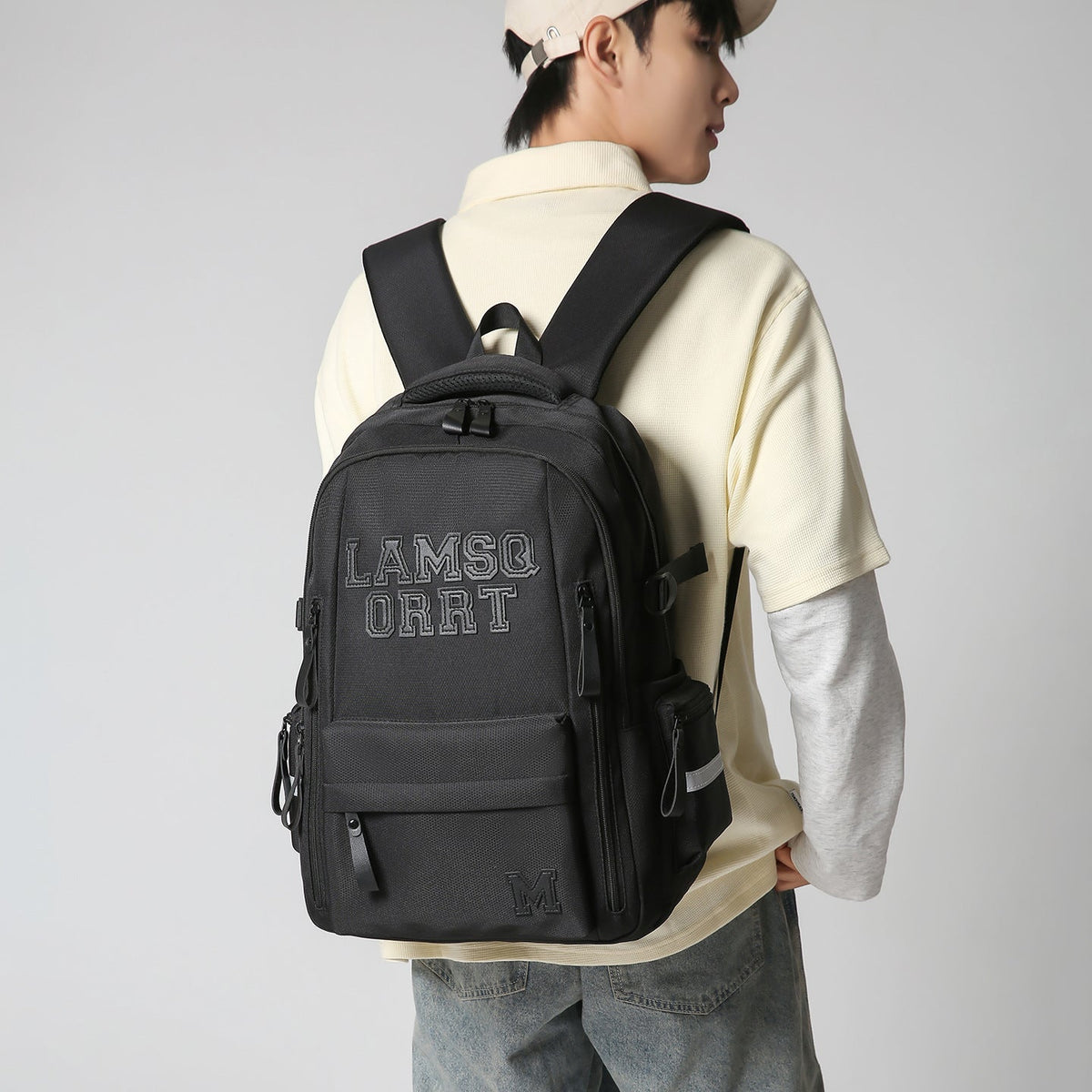 Multi-Pocket Functional Laptop Backpack LoungeYard — product view 3