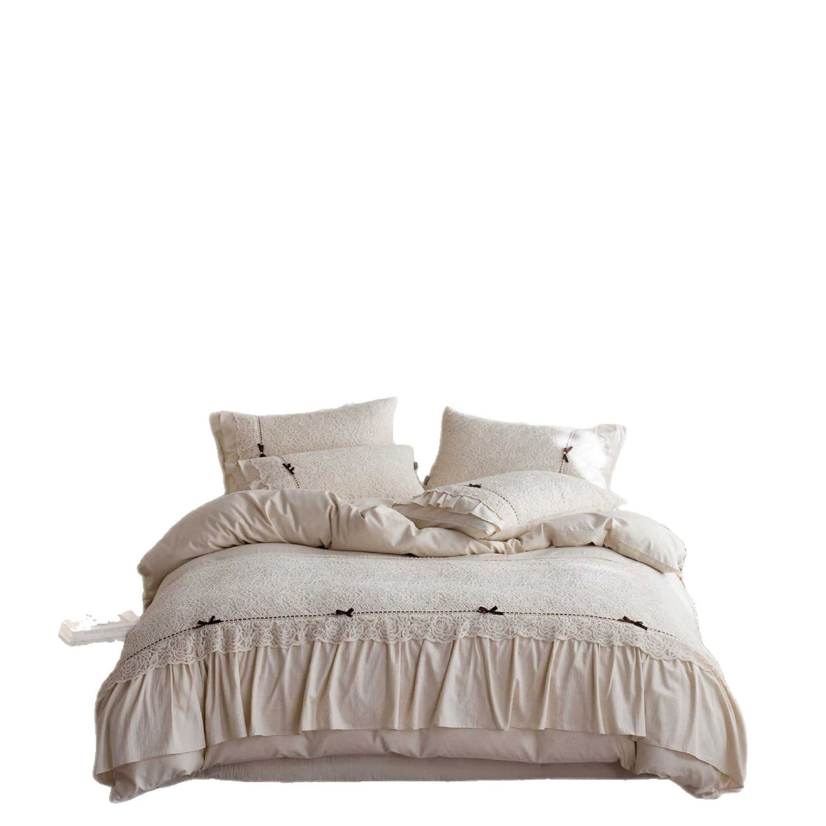 Bedding set made of cotton-linen with lace application, ruffle and decorative pillow — product view 4