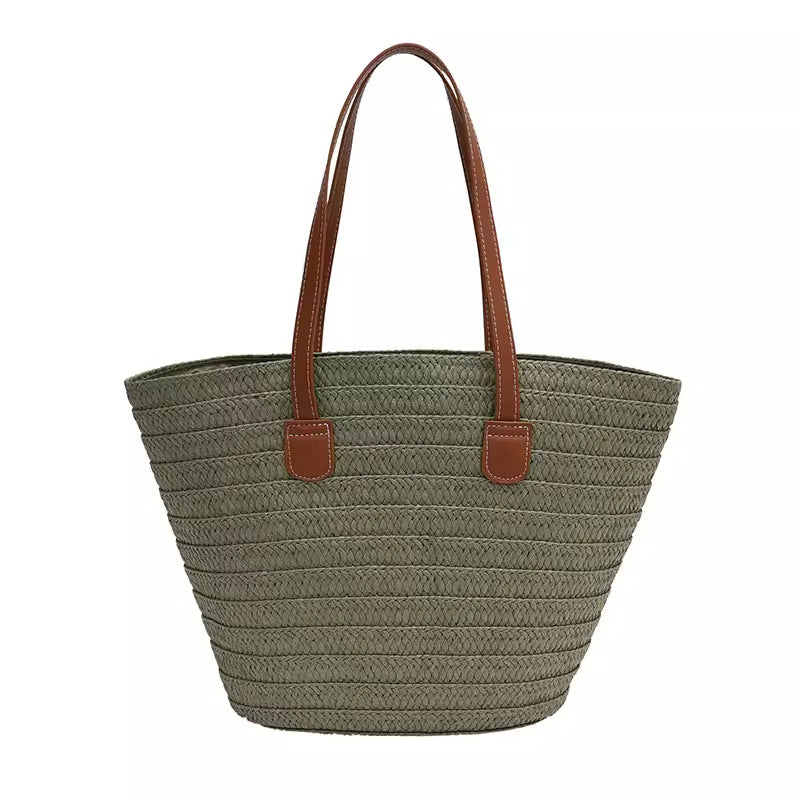 Elegant and Spacious Straw Bag with Leather Handles LoungeYard — product view 6
