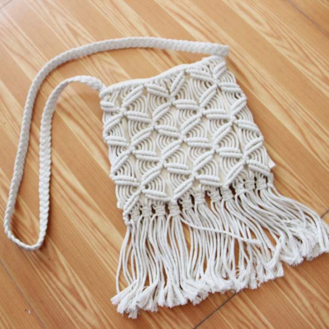 Hand-knotted macrame bag with fringes LoungeYard — product view 4
