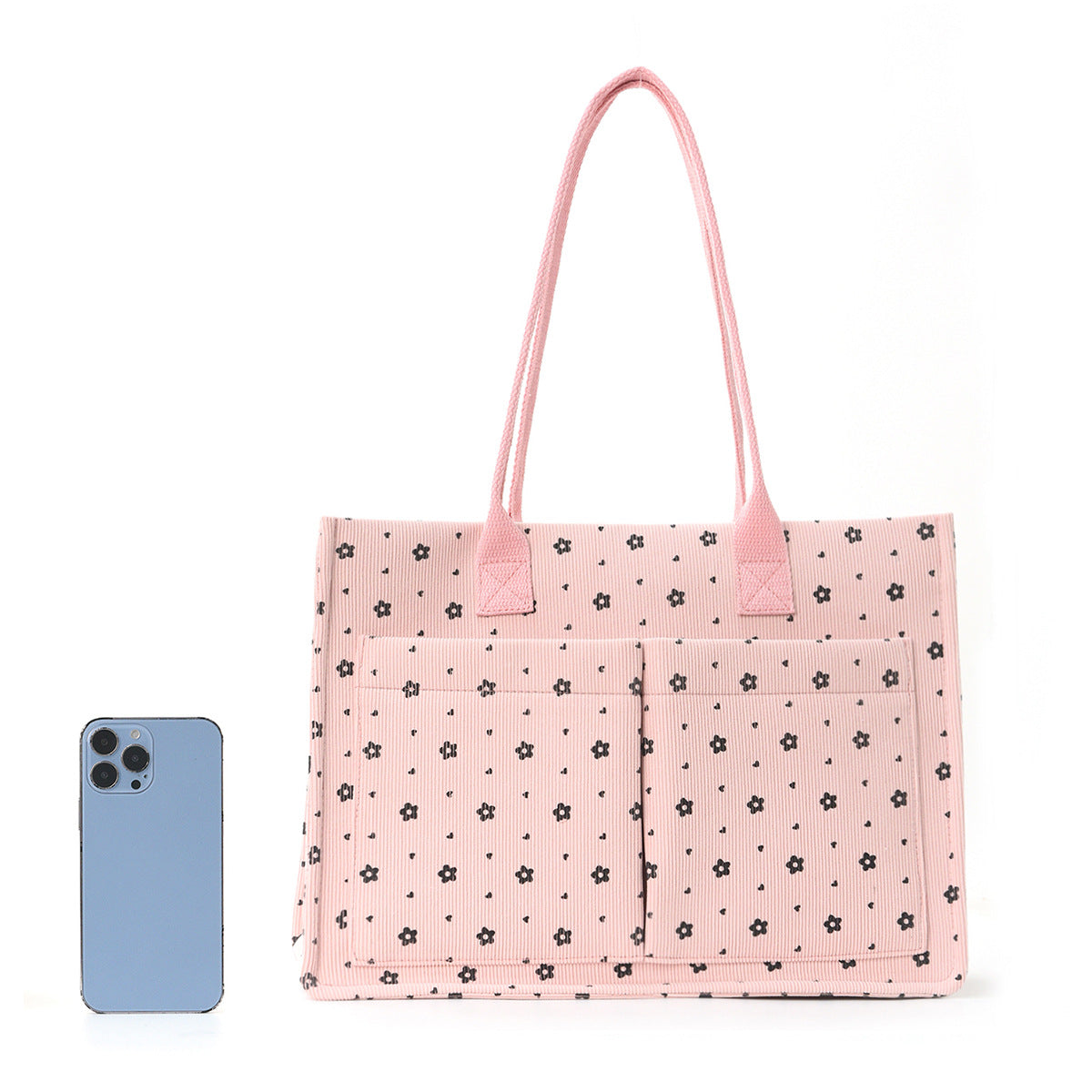 Shopping bag with floral pattern and practical exterior pockets LoungeYard — product view 3