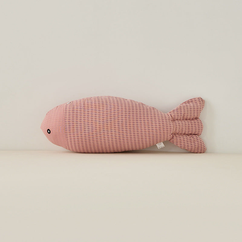 Decorative fish cuddle pillow made of textured cotton blend — product view 5