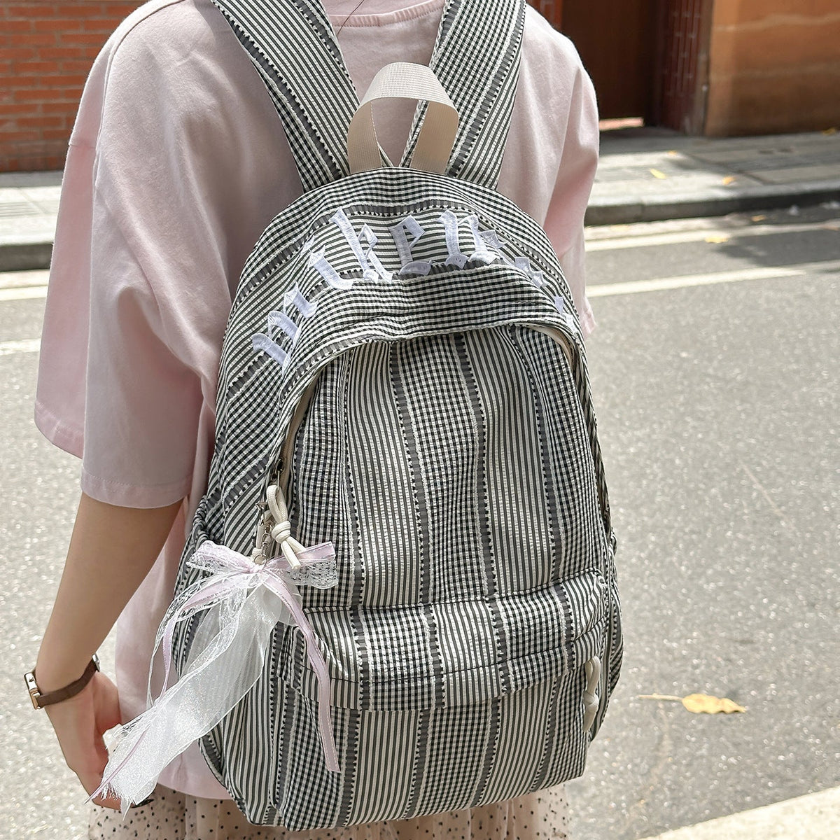 Stylish Checkered Backpack LoungeYard — product view 2