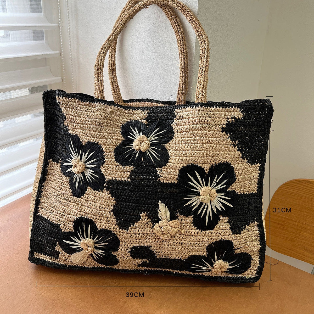 Handcrafted knitted bag with floral design LoungeYard — product view 6