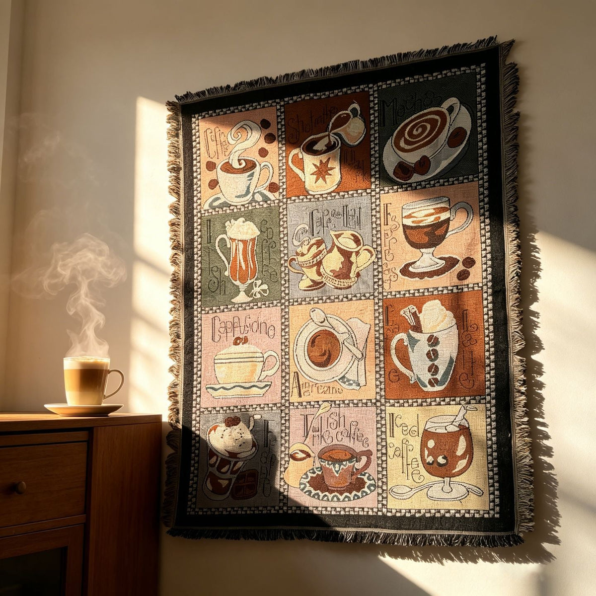 Coffee-Themed Tapestry Throw Blanket — product view 1