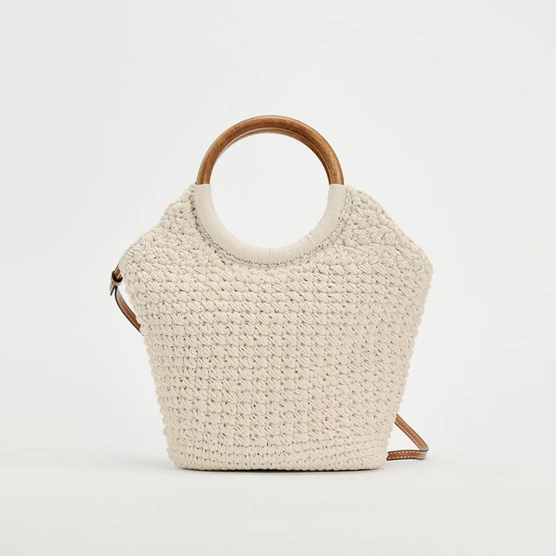Handcrafted tote bag with round wooden handle LoungeYard — product view 1