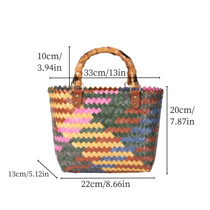 Handwoven tote bag with bamboo handles LoungeYard — product view 5