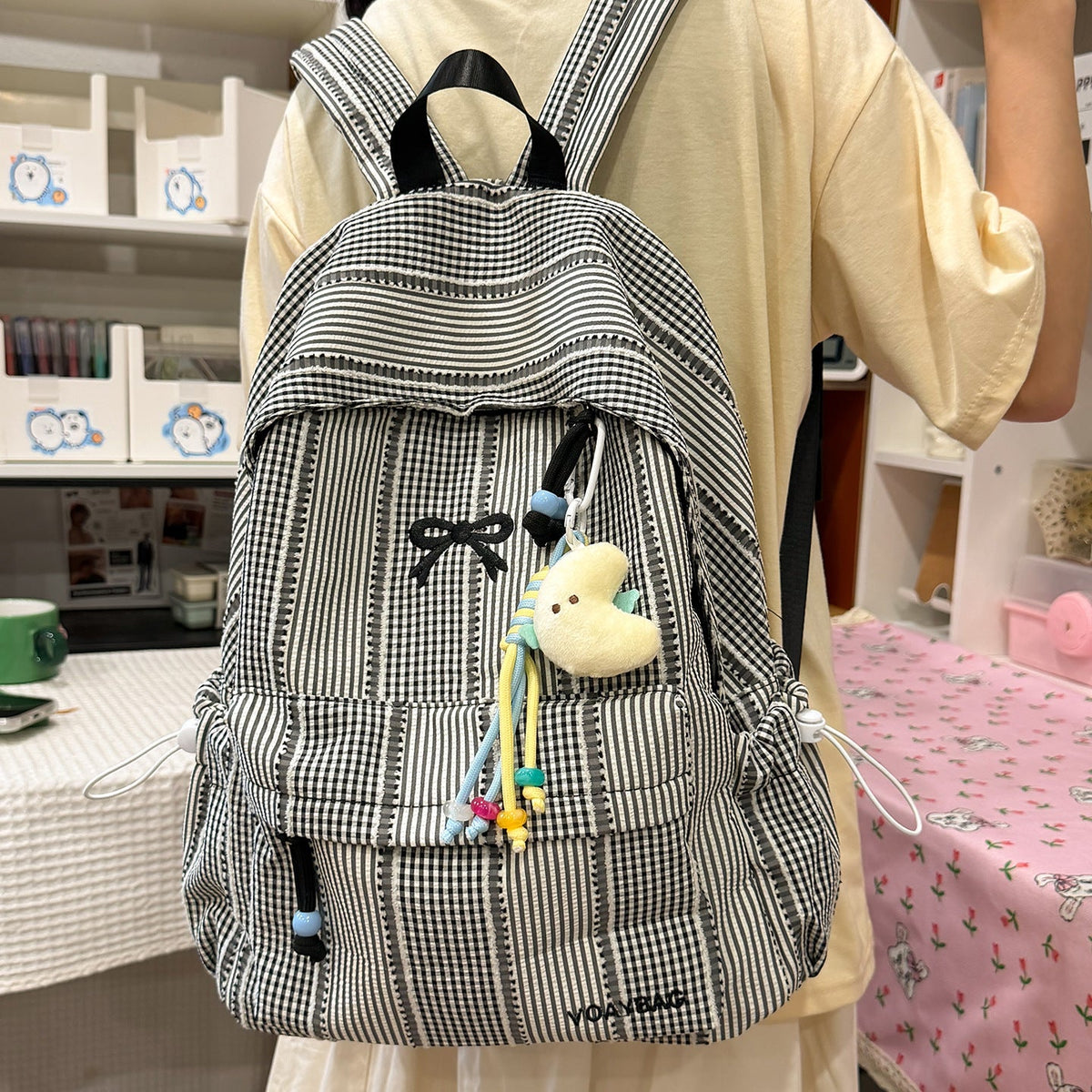 Cute Checked Patterned School Backpack LoungeYard — product view 2