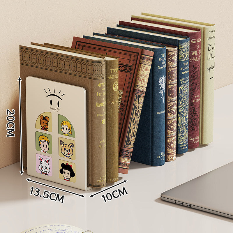 L-Shaped Decorative Metal Bookend with Cartoon Panel and Non-Slip Weighted Base — product view 4