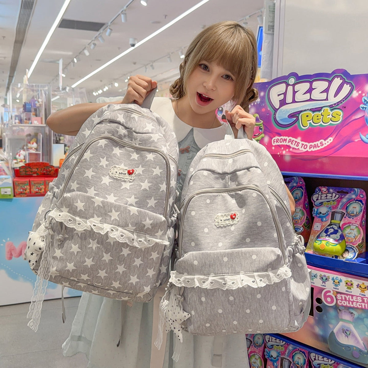 Trendy Star-Print School Backpack LoungeYard — product view 1