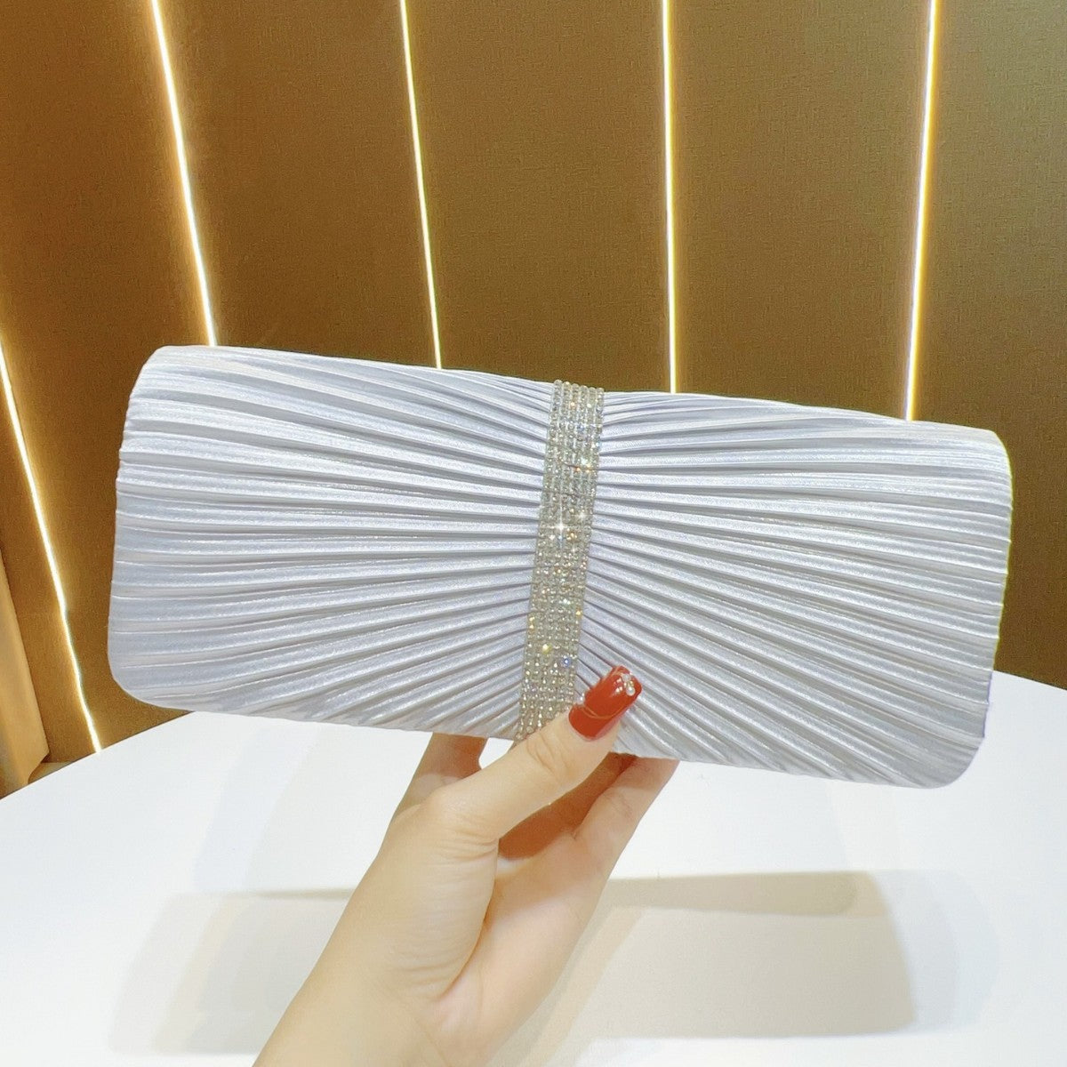 Pleated Satin Evening Clutch — product view 1
