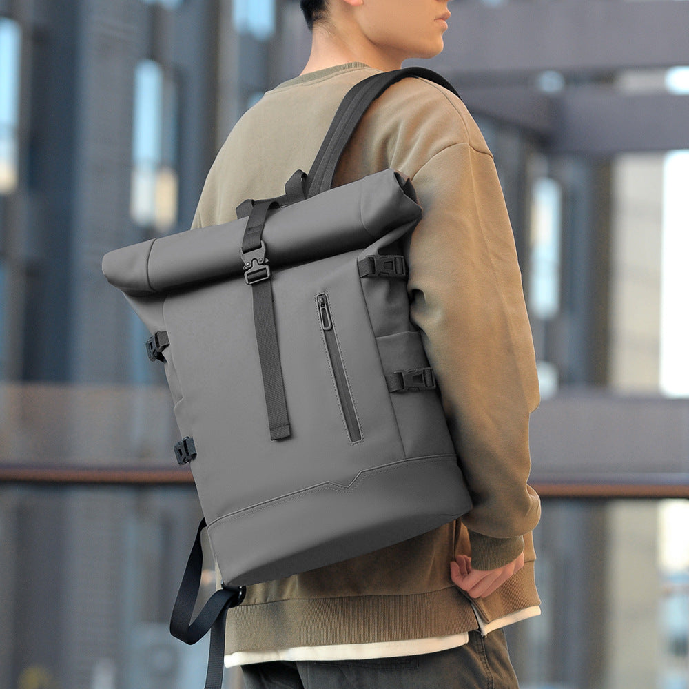 Stylish rolltop backpack with versatile organization compartments LoungeYard — product view 2